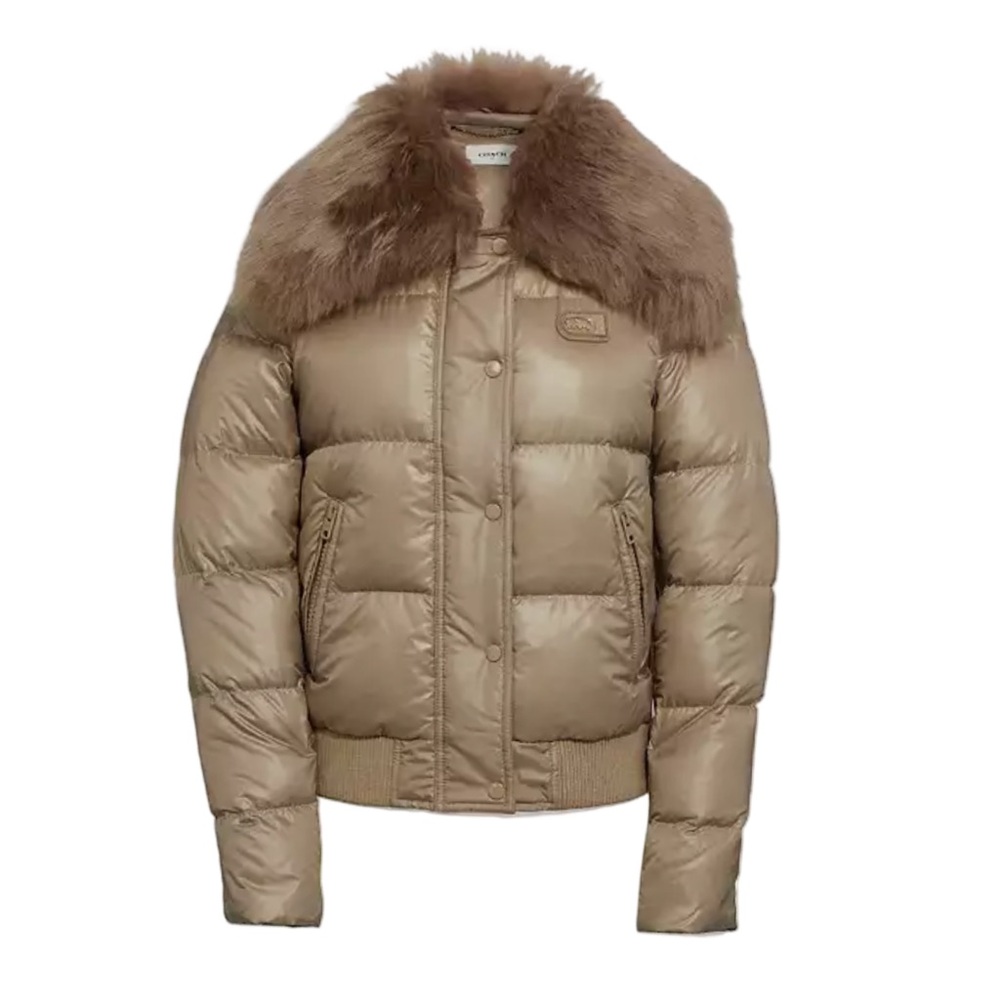 $795 COACH Puffer Jacket With Shearling Sz 2 Beige